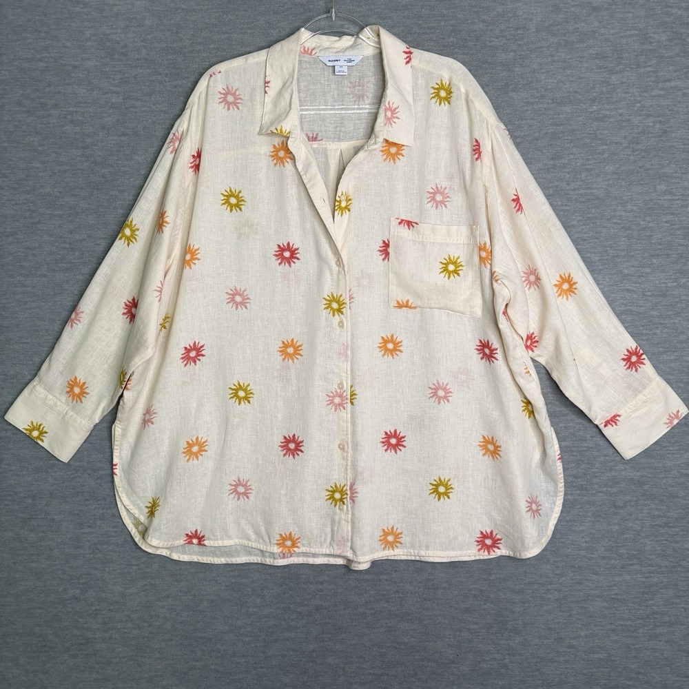 OLD NAVY Size 2X Boyfriend Shirt Celestial Stars Linen Boho Oversized Women Top